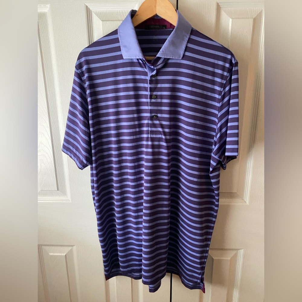GRAYSON Savannah Performance Golf Pickleball Polo in Taro Purple/Blue Stripe‎ L